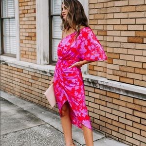 Floral Print One Shoulder Irregular Hem Midi Dress